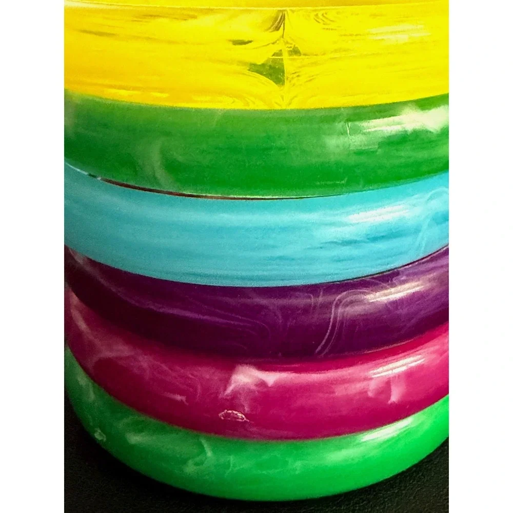 Vintage Bangle Bracelet Lot Multicolor Marbled Acrylic 80s Pop